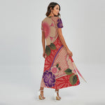 Cherry Blossom Kimono Pattern Print Short Sleeve Maxi Dress