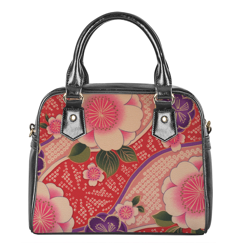 Cherry Blossom Kimono Pattern Print Shoulder Handbag