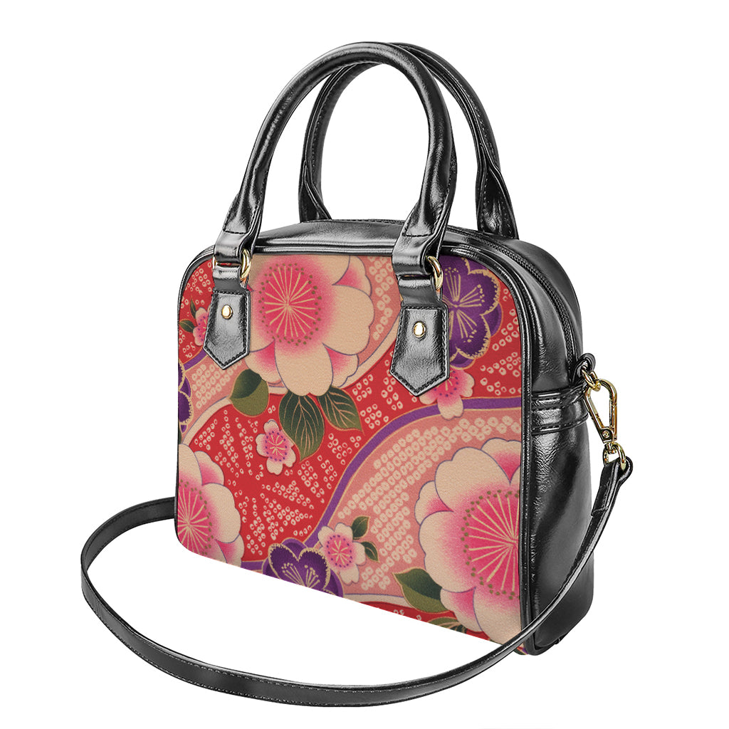 Cherry Blossom Kimono Pattern Print Shoulder Handbag