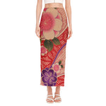 Cherry Blossom Kimono Pattern Print Side Slit Maxi Skirt