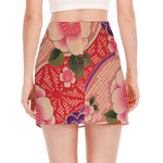 Cherry Blossom Kimono Pattern Print Side Slit Mini Skirt