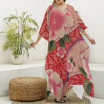 Cherry Blossom Kimono Pattern Print Silk V-Neck Kaftan Dress