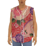 Cherry Blossom Kimono Pattern Print Sleeveless Baseball Jersey