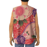 Cherry Blossom Kimono Pattern Print Sleeveless Baseball Jersey