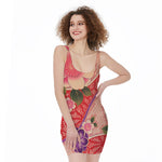 Cherry Blossom Kimono Pattern Print Sleeveless Bodycon Dress