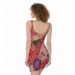 Cherry Blossom Kimono Pattern Print Sleeveless Bodycon Dress