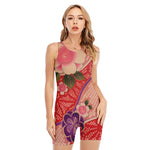Cherry Blossom Kimono Pattern Print Sleeveless One Piece Swimsuit