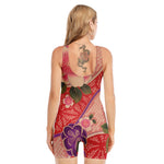 Cherry Blossom Kimono Pattern Print Sleeveless One Piece Swimsuit