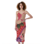 Cherry Blossom Kimono Pattern Print Slim Fit Midi Cami Dress
