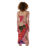 Cherry Blossom Kimono Pattern Print Slim Fit Midi Cami Dress