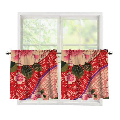 Cherry Blossom Kimono Pattern Print Tier Curtains