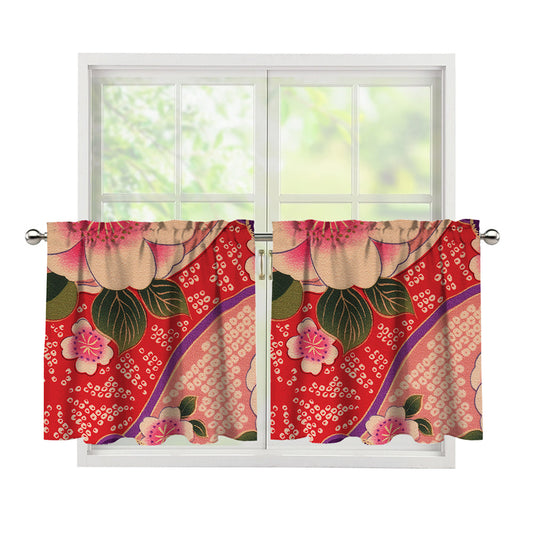 Cherry Blossom Kimono Pattern Print Tier Curtains