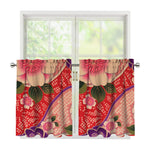 Cherry Blossom Kimono Pattern Print Tier Curtains
