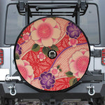 Cherry Blossom Kimono Pattern Print Tire Cover With Camera Hole