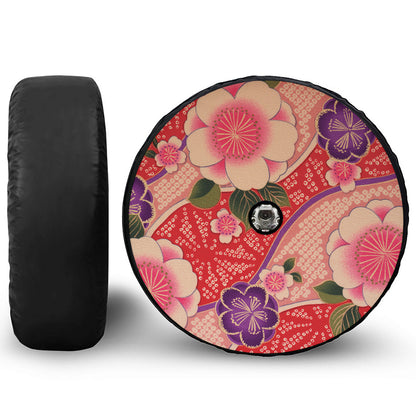 Cherry Blossom Kimono Pattern Print Tire Cover With Camera Hole