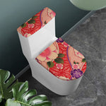 Cherry Blossom Kimono Pattern Print Toilet Lid And Tank Cover Set