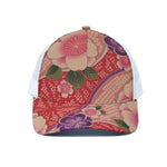 Cherry Blossom Kimono Pattern Print White Mesh Trucker Cap