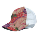 Cherry Blossom Kimono Pattern Print White Mesh Trucker Cap