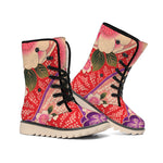 Cherry Blossom Kimono Pattern Print Winter Boots