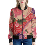 Cherry Blossom Kimono Pattern Print Women's Bomber Jacket