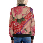 Cherry Blossom Kimono Pattern Print Women's Bomber Jacket