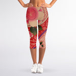 Cherry Blossom Kimono Pattern Print Women's Capri Leggings