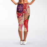 Cherry Blossom Kimono Pattern Print Women's Capri Leggings