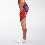 Cherry Blossom Kimono Pattern Print Women's Capri Leggings