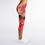 Cherry Blossom Kimono Pattern Print Women's Capri Leggings