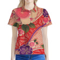 Cherry Blossom Kimono Pattern Print Women's Polo Shirt