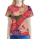 Cherry Blossom Kimono Pattern Print Women's Polo Shirt