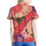 Cherry Blossom Kimono Pattern Print Women's Polo Shirt