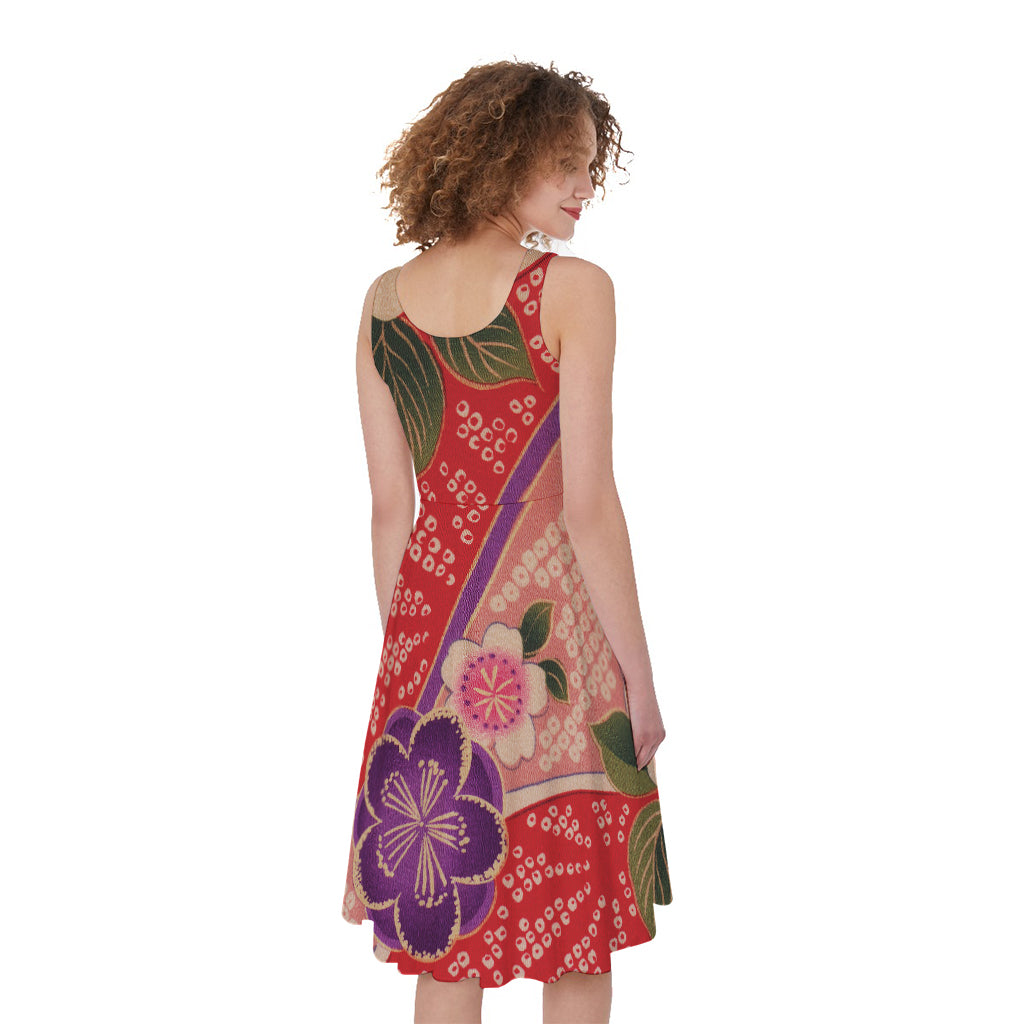 Cherry Blossom Kimono Pattern Print Women's Sleeveless Dress