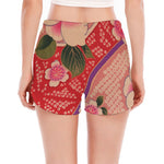 Cherry Blossom Kimono Pattern Print Women's Split Running Shorts