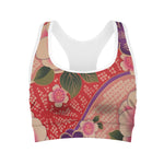 Cherry Blossom Kimono Pattern Print Women's Sports Bra