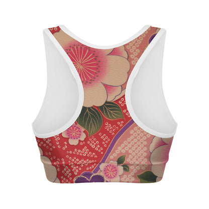 Cherry Blossom Kimono Pattern Print Women's Sports Bra