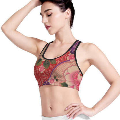 Cherry Blossom Kimono Pattern Print Women's Sports Bra
