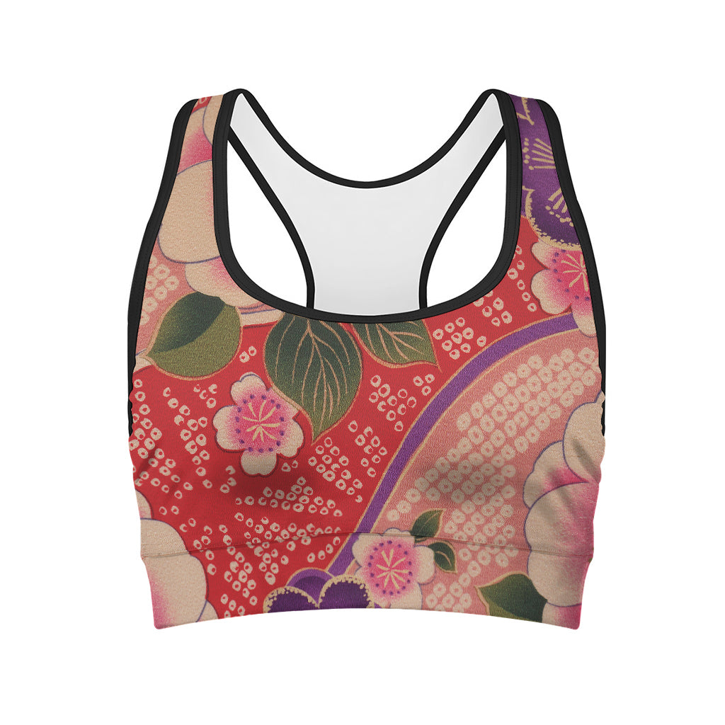 Cherry Blossom Kimono Pattern Print Women's Sports Bra