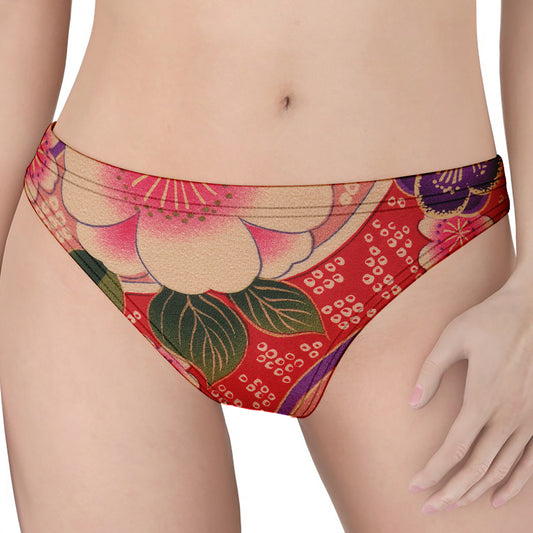 Cherry Blossom Kimono Pattern Print Women's Thong