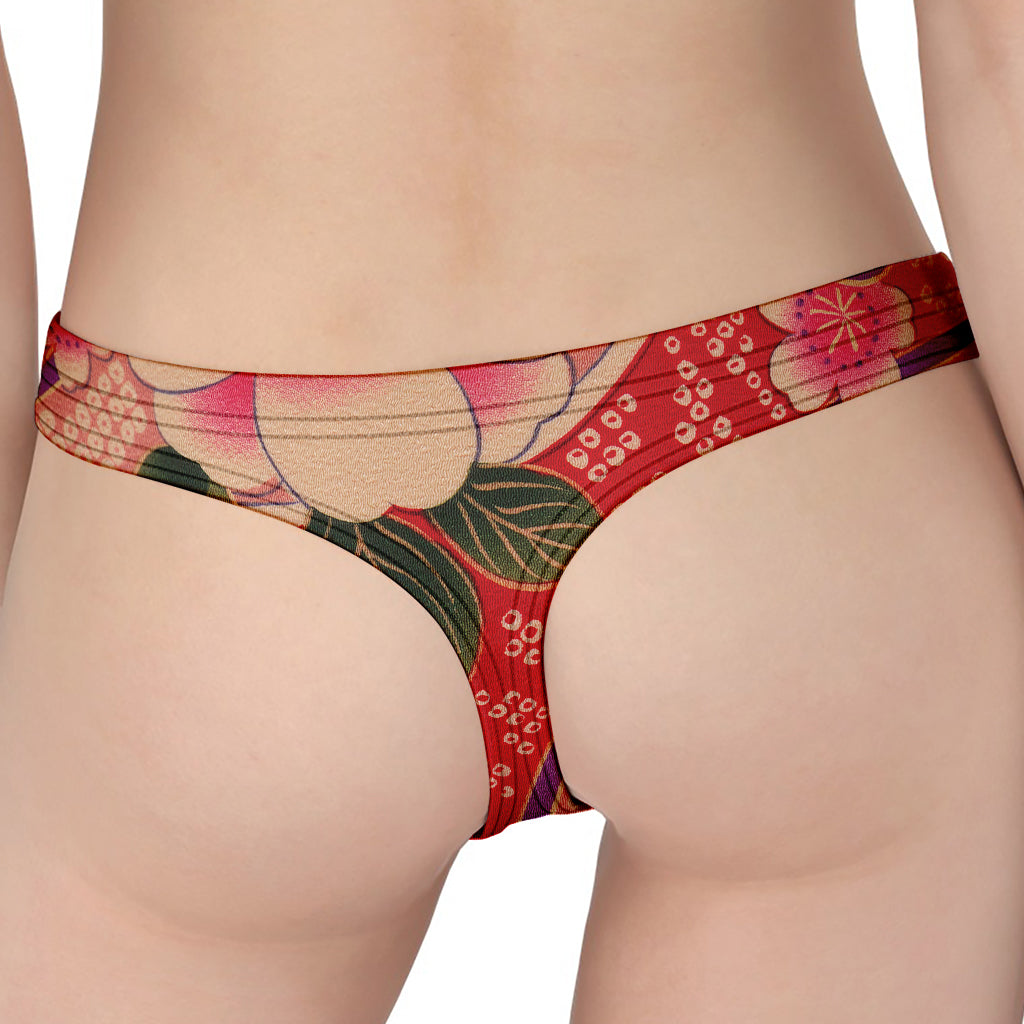 Cherry Blossom Kimono Pattern Print Women's Thong