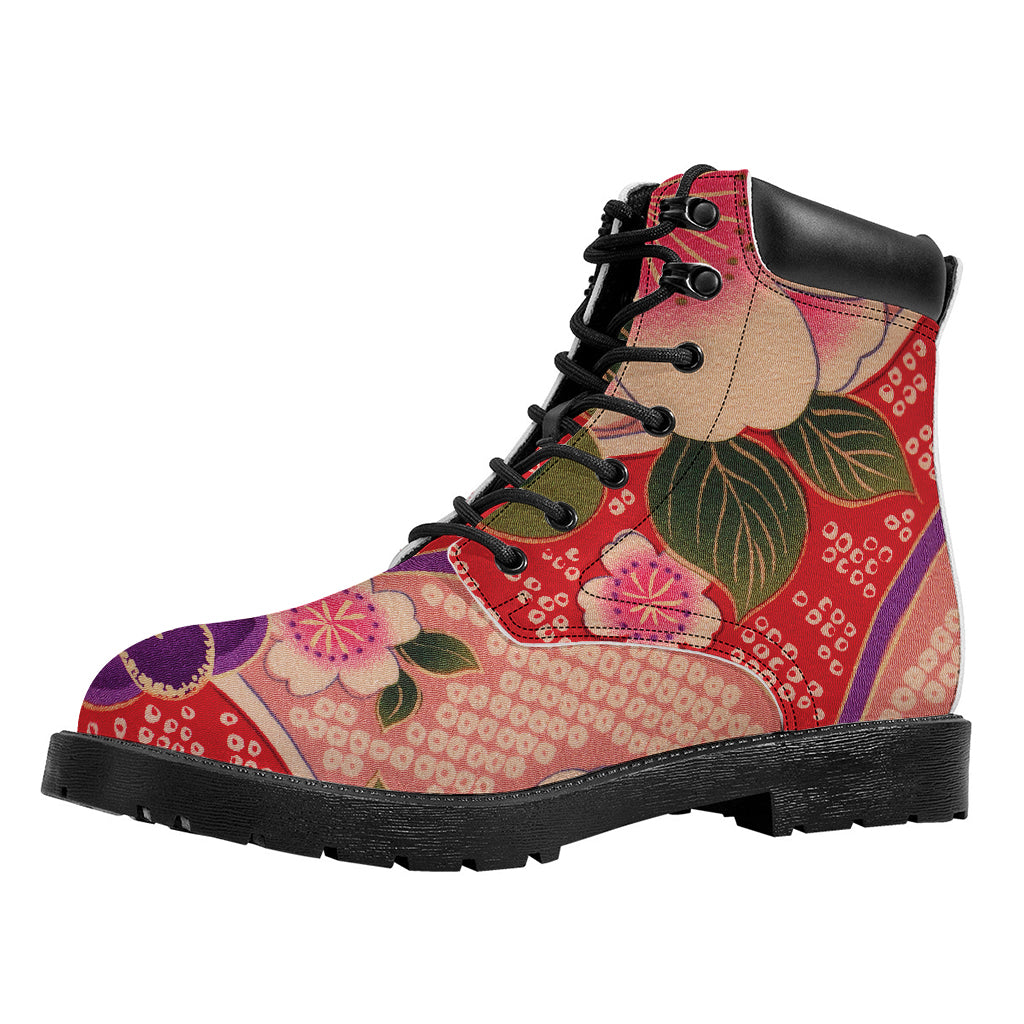 Cherry Blossom Kimono Pattern Print Work Boots