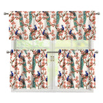 Cherry Blossom Peacock Print 3 Piece Kitchen Curtains