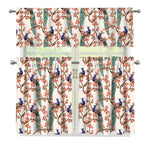 Cherry Blossom Peacock Print 3 Piece Kitchen Curtains