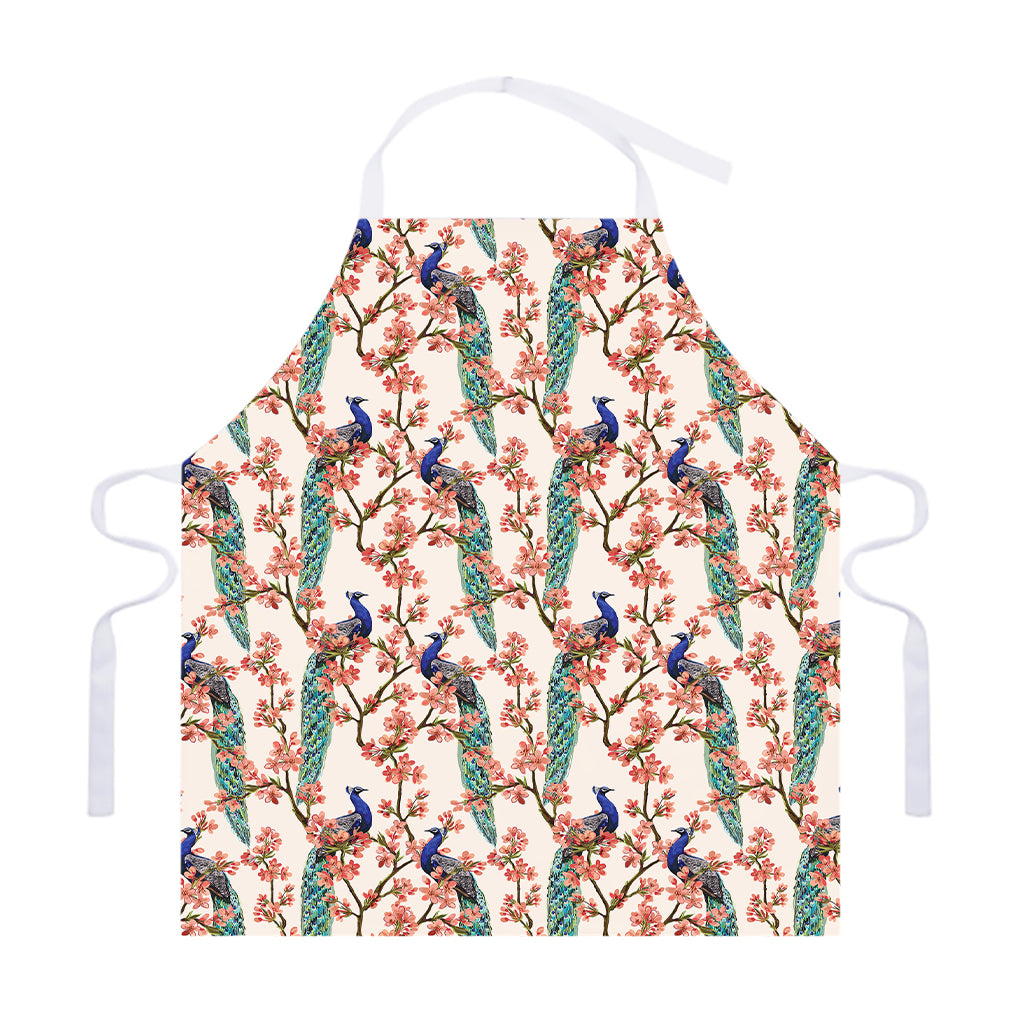 Cherry Blossom Peacock Print Adjustable Apron