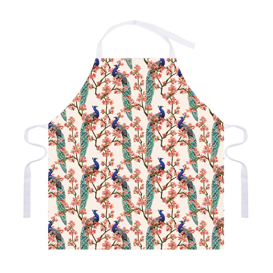 Cherry Blossom Peacock Print Adjustable Apron
