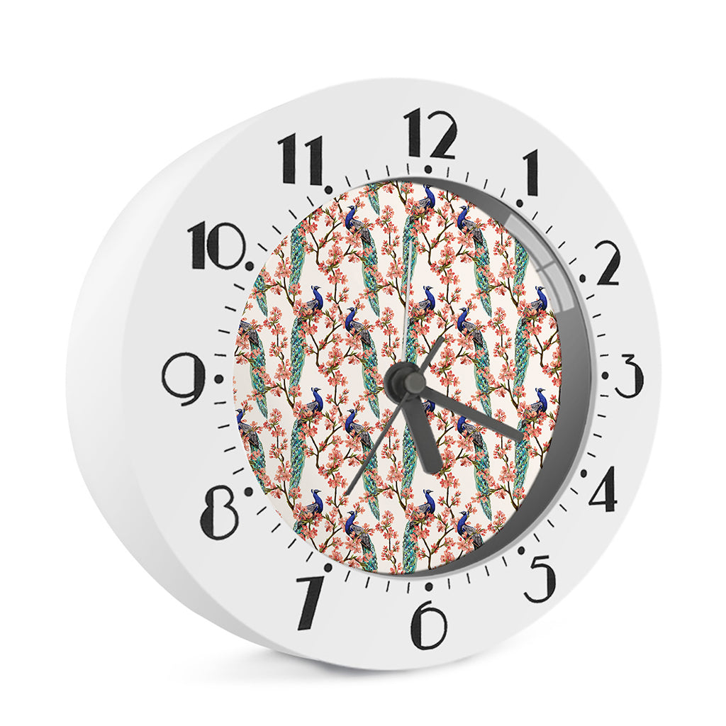 Cherry Blossom Peacock Print Alarm Clock