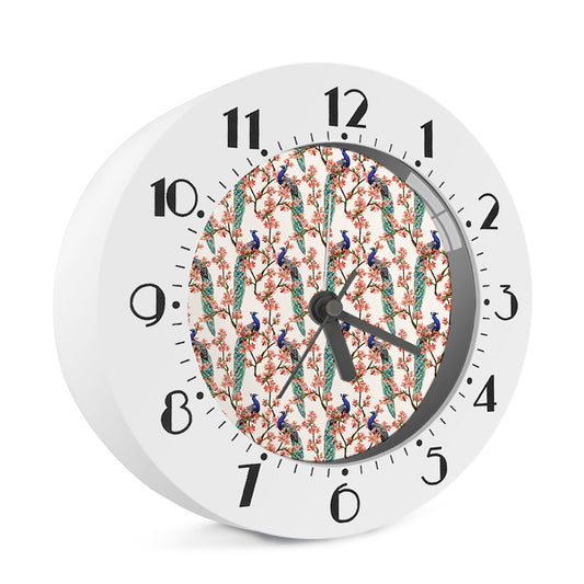 Cherry Blossom Peacock Print Alarm Clock