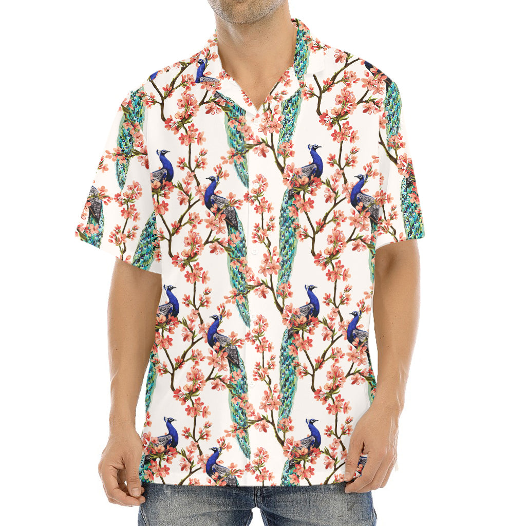 Cherry Blossom Peacock Print Aloha Shirt