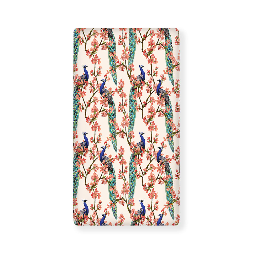 Cherry Blossom Peacock Print Baby Crib Sheet