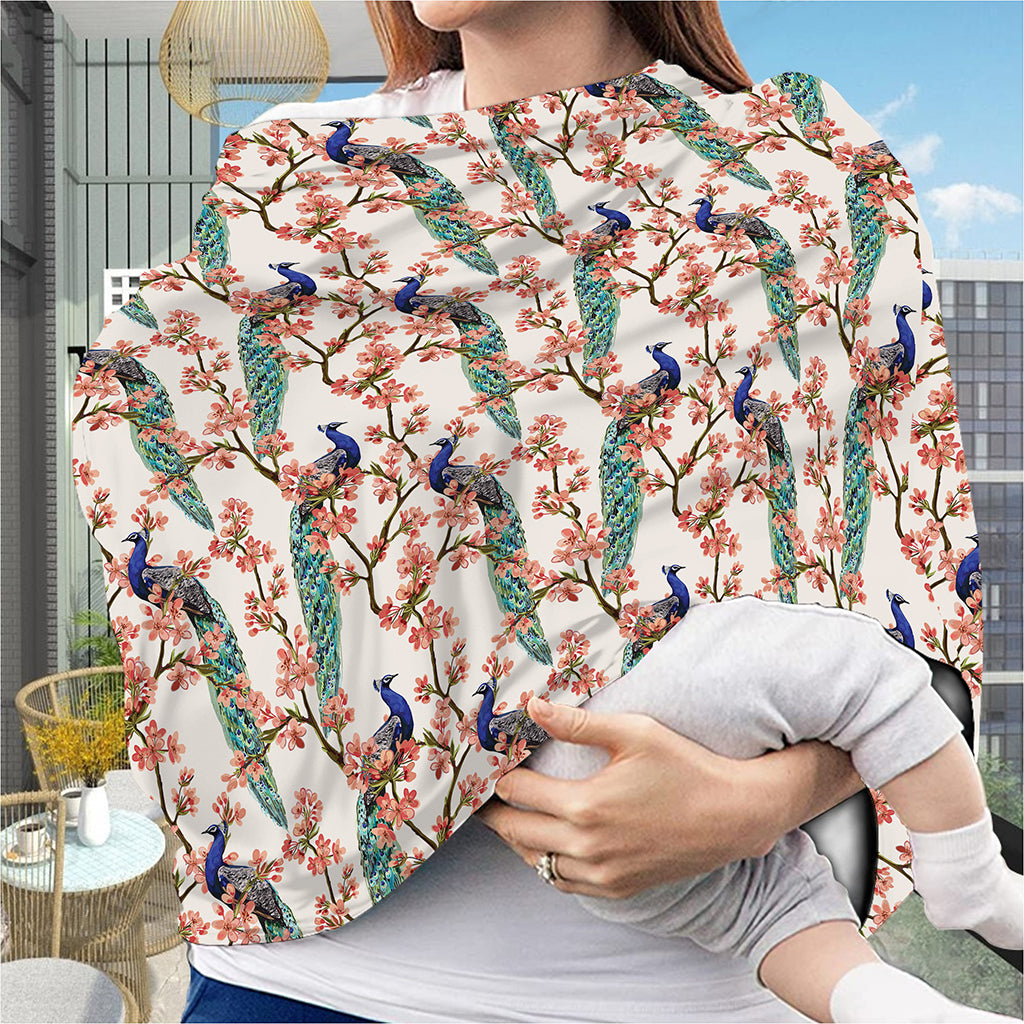 Cherry Blossom Peacock Print Baby Seat Cover